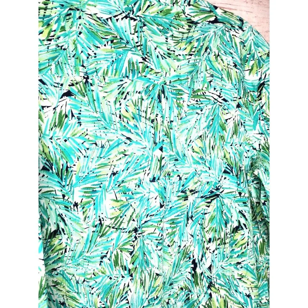 Appleseeds Petites PXL Floral Button Cuff Green Women Full Button Shirt - Picture 16 of 16